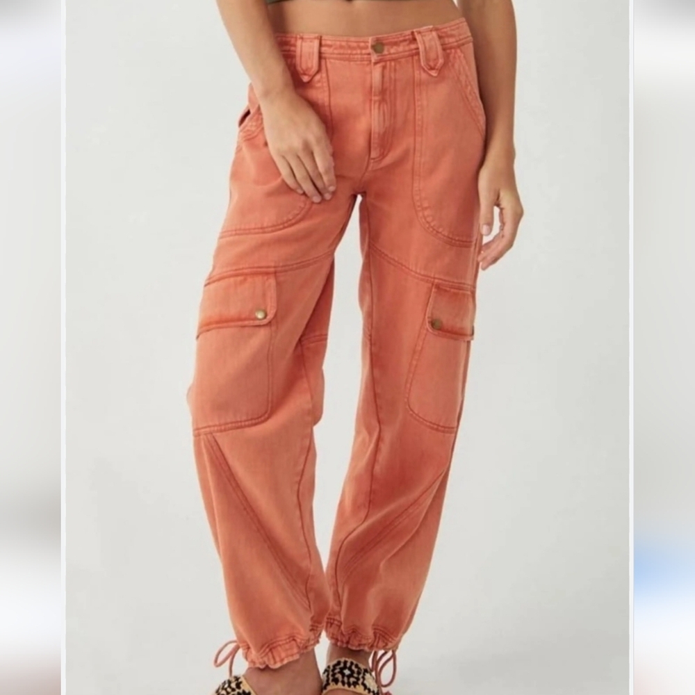 Free People Come And Get It Utility Cargo Pants Orange